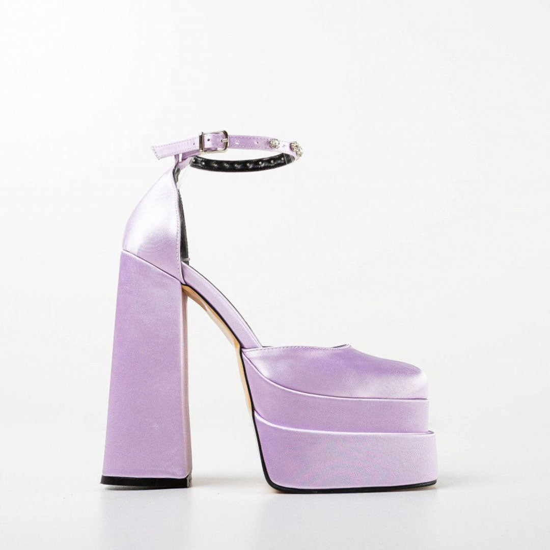Lune London | Shiny Satin Pumps with Square Toe and Chunky Platform