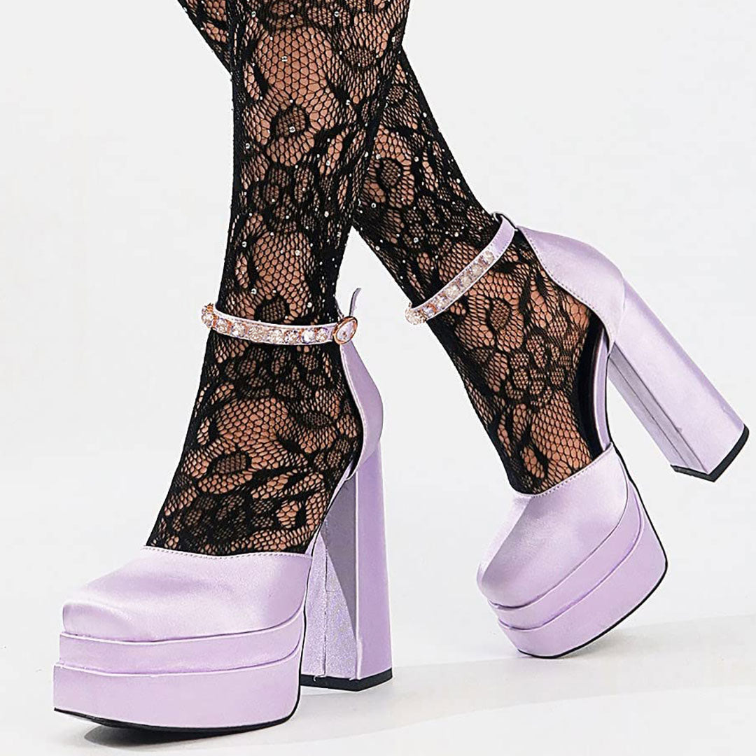 Lune London | Shiny Satin Pumps with Square Toe and Chunky Platform