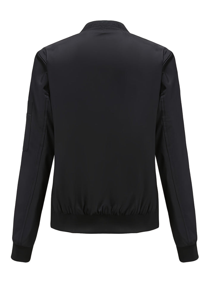 Lune London | Solid Color Polyester Bomber Jacket with Baseball Collar and Zipper Pocket