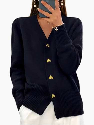 Amarae | Cardigan with heart-shaped buttons - Elegant knit sweater for everyday and office
