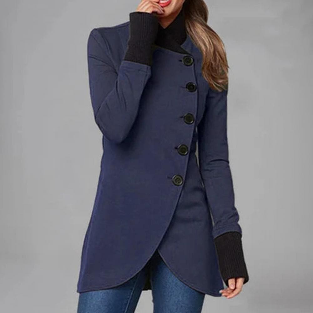 Amarae | Coat - Asymmetrical Button Closure - High Collar - Long Sleeve - Elegant Fit