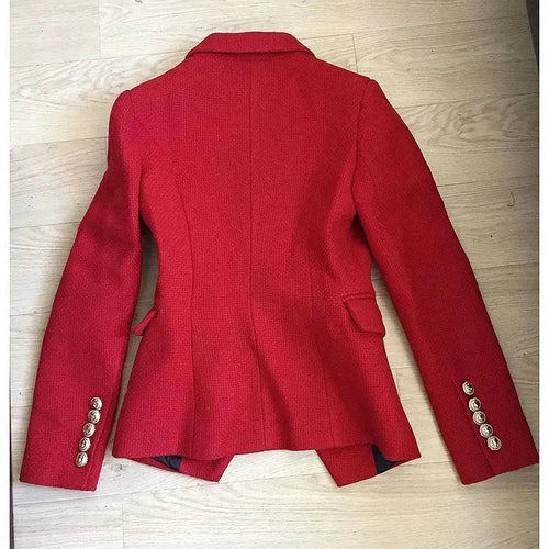 Amarae | The Pragmatic Red Tweed Blazer for Women Casual Solid Color