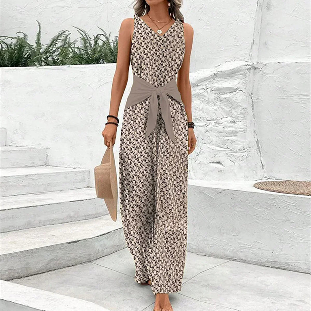 Women’s Elegant Sleeveless Jumpsuit with Round Neck & Casual Fit | Lune London
