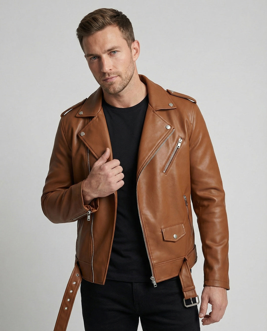 Men's Biker Jacket Faux Leather Fitted