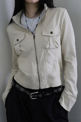 Amarae | Solid Color Bags Stand Collar Tailored Jacket