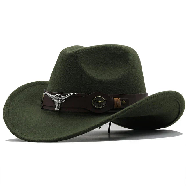Lune London | Western-style felt hat with bull buckle band