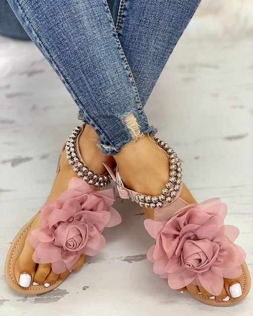 Lune London | Comfortable Flower Bead Straps Flat Sandal
