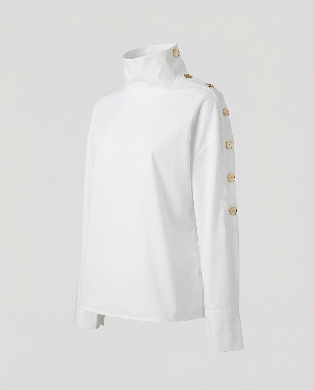 Women’s Cotton-Blend Blouse with Stand-Up Collar & Buckle Detail | Amarae