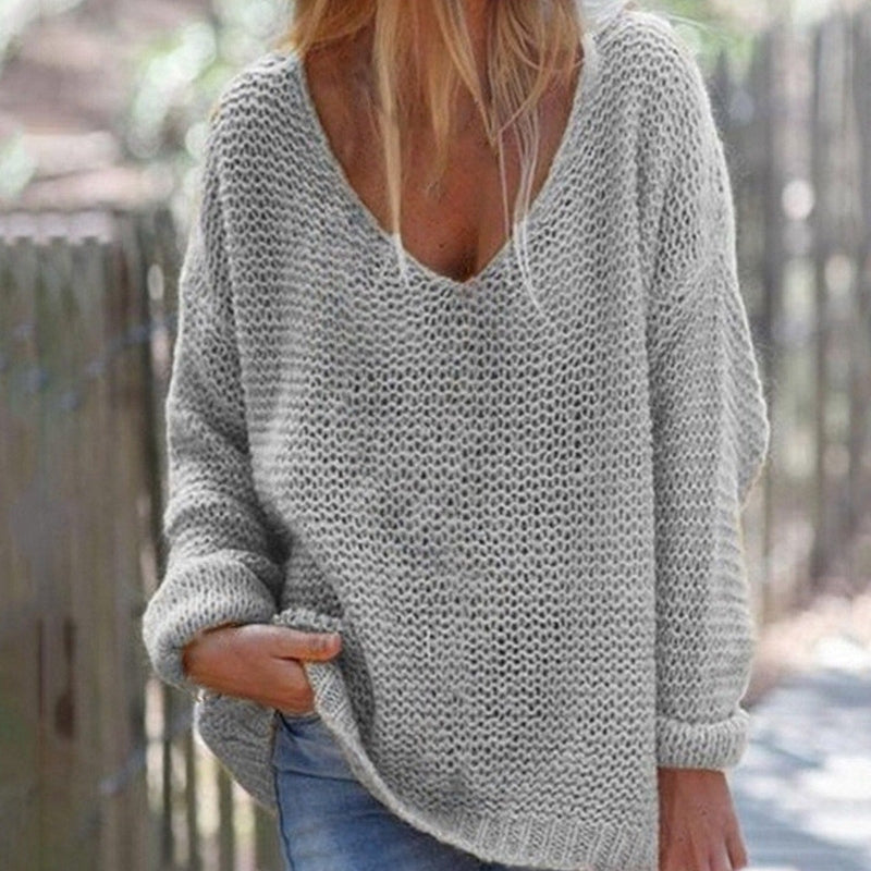 Lune London | Knit Sweater - Oversized Loose Fit - Soft V-Neck - Long Sleeves Warm Comfort