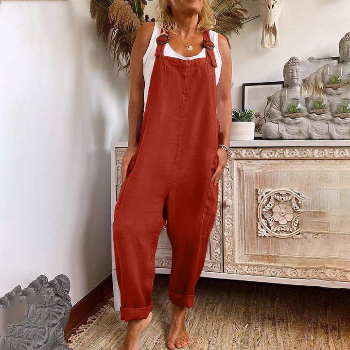 Lune London | Wide-Leg-Overall Women Adjustable Buckle Cotton and Linen Pocket Overalls