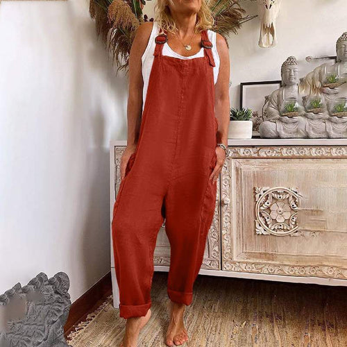 Amarae | Wide-Leg-Overall Women Adjustable Buckle Cotton and Linen Pocket Overalls