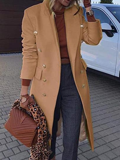 Amarae | Wool Coat with Lapels Button Pocket and Long Sleeves for Women