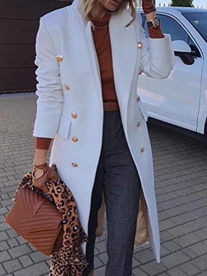 Amarae | Wool Coat with Lapels Button Pocket and Long Sleeves for Women